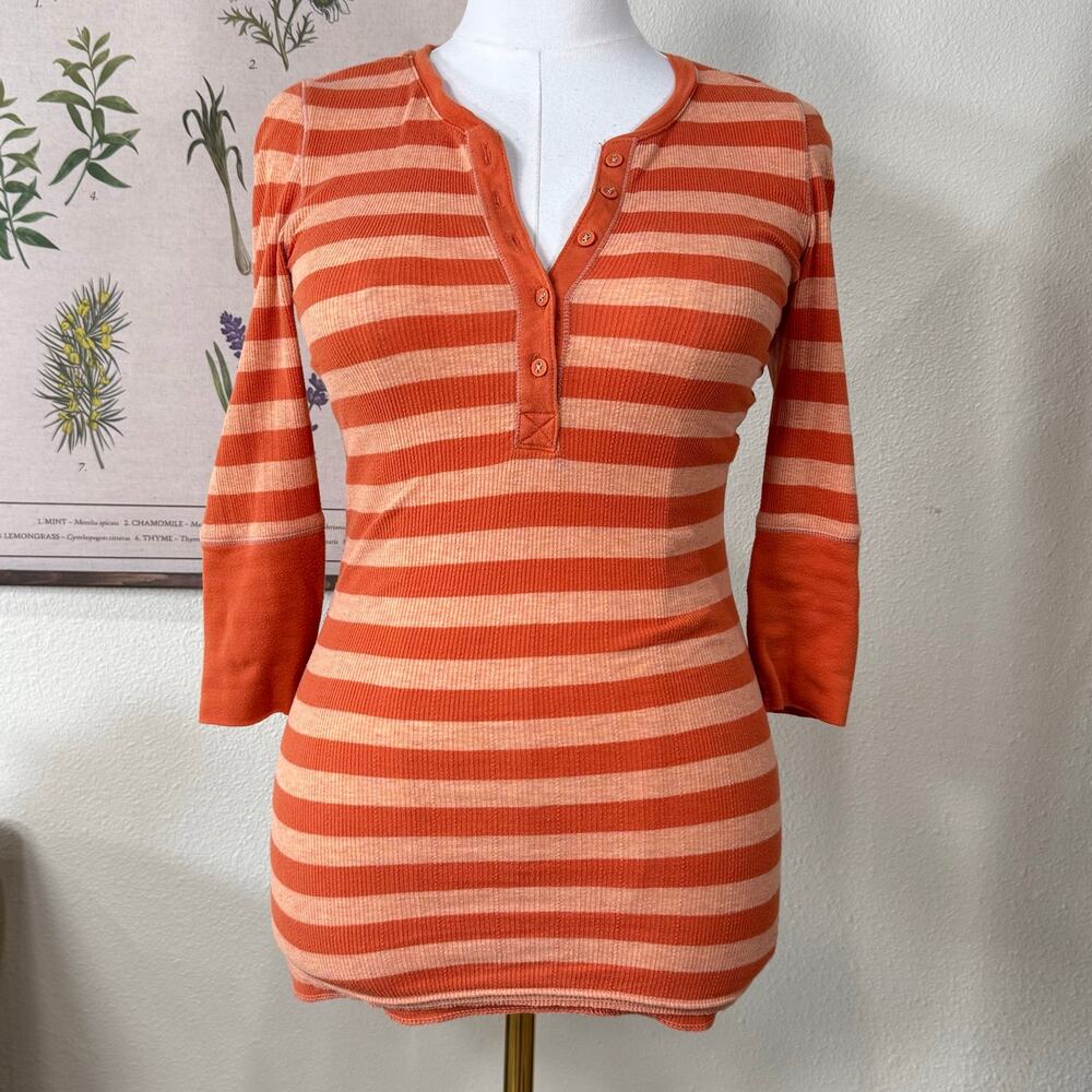 Y2k American Eagle Striped Thermal Henley Top Grunge Preppy Indie Forest S M